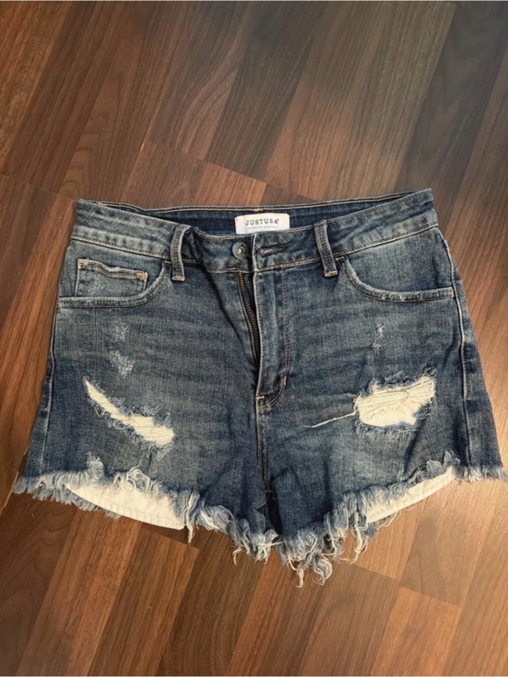 Just USA Ripped Frayed Hem Denim Shorts - Blue